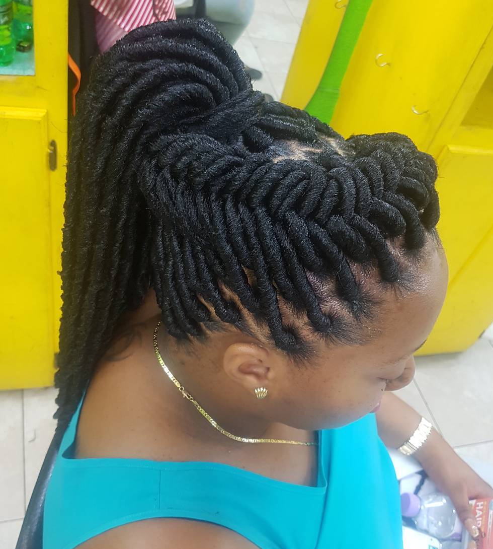 Faux Locs In A Braided Updo