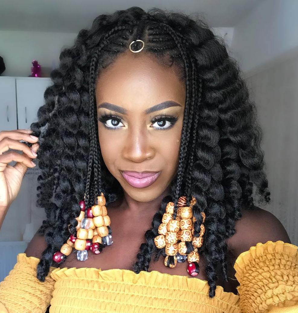 Curly Lob with Face-Framing Fulani Braids