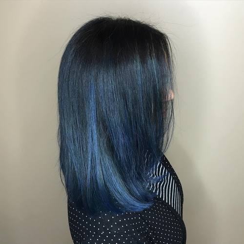 Subtle Blue Balayage For Black Hair