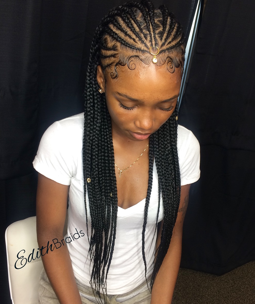 One-Point Fulani Braids with Zigzag Parts