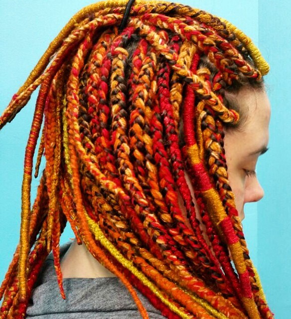 Yellow And Red Yarn Braids And Locs