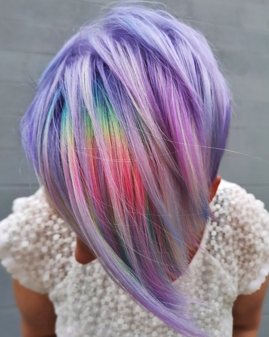 Short Pastel Purple Hair with Rainbow Accents