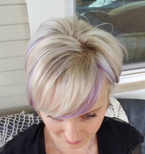 long blonde pixie with light purple highlights