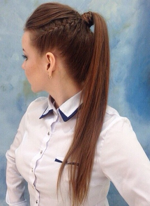 ponytail with a side braid for long hair