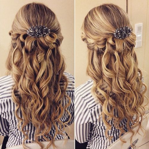 curly wedding half up hairstyle