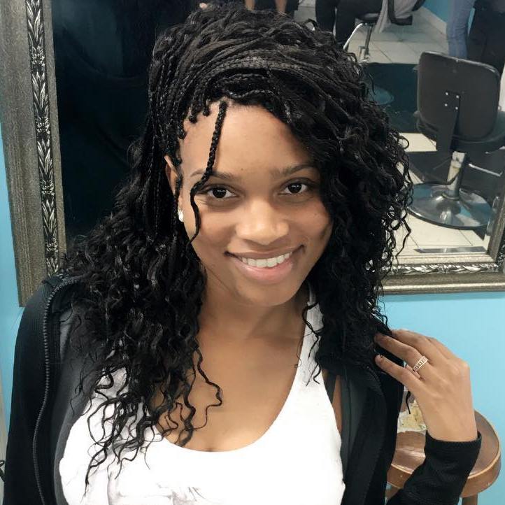 Side Swept Micro Braids With Curls