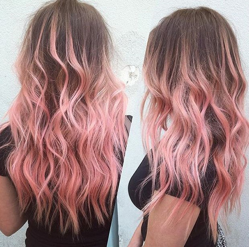 Brown Hair with Pastel Pink Ombre Highlights