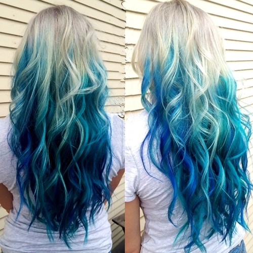 Ash Blonde to Blue Long Ombre Hair