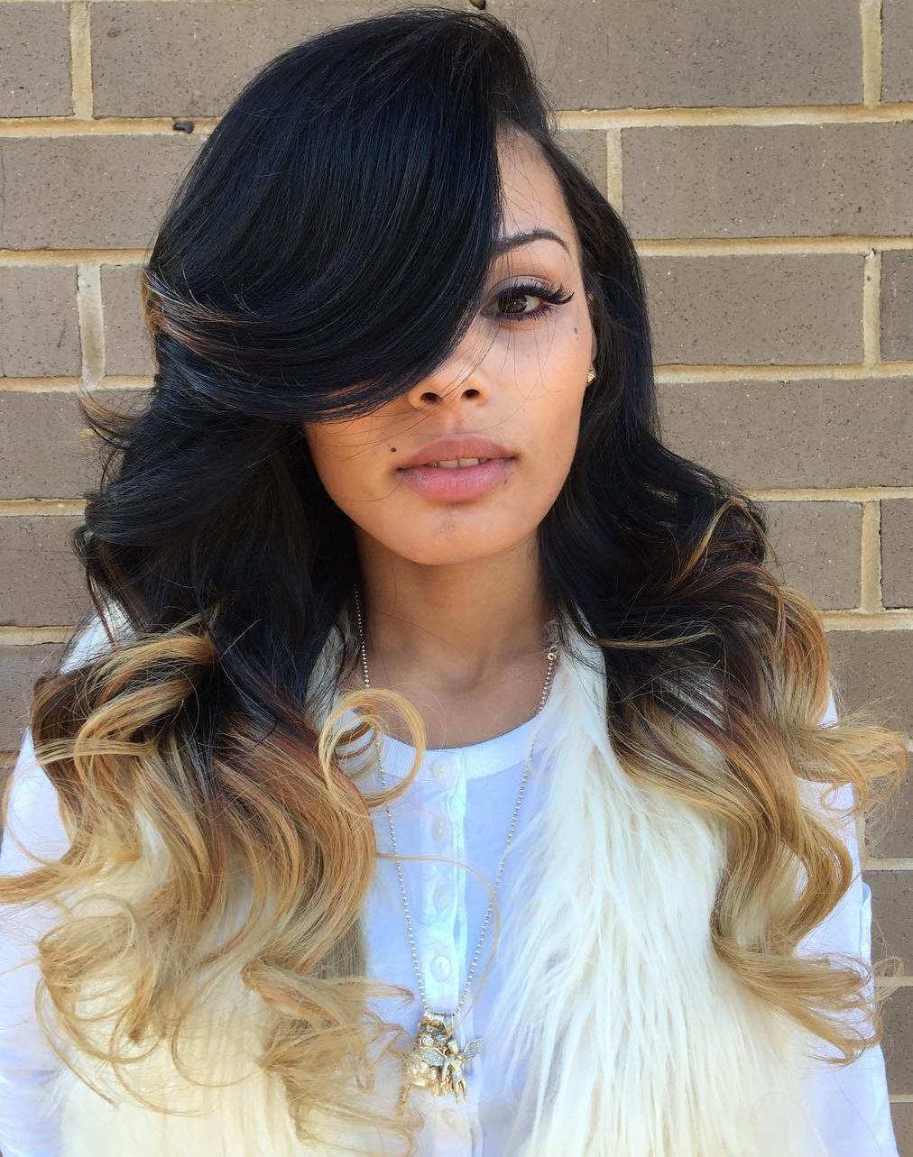 Long Side-Parted Ombre Weave Hairstyle
