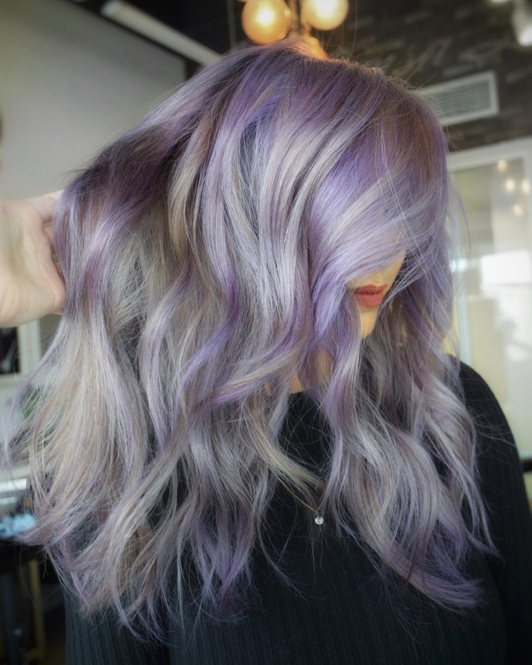 long wavy pastel purple hair