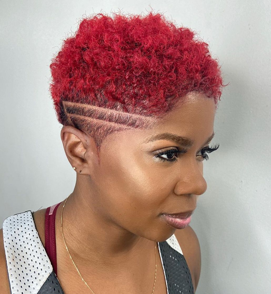 Bright Red TWA Style for Black Women