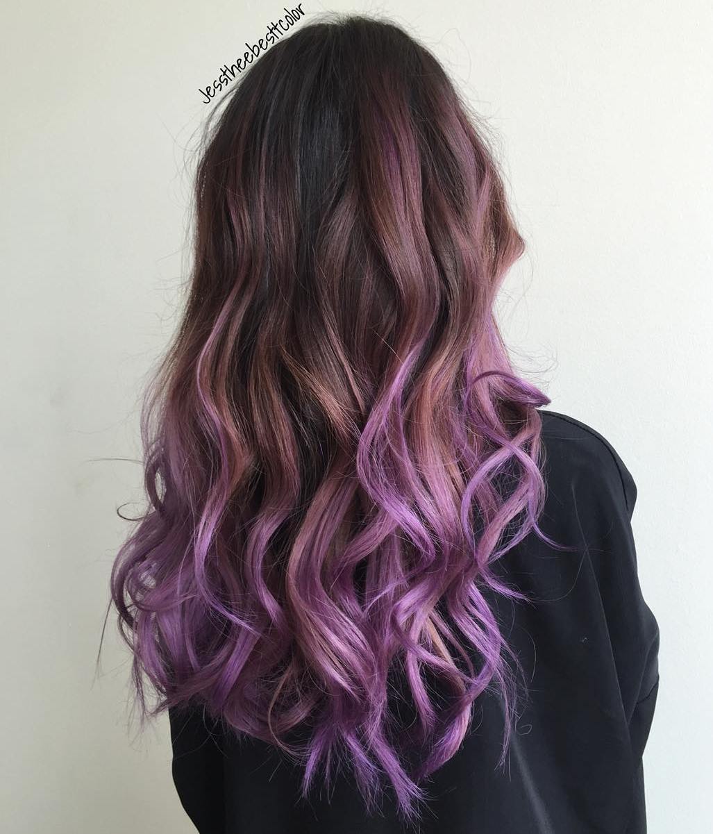 Long Brown To Purple Ombre Hair