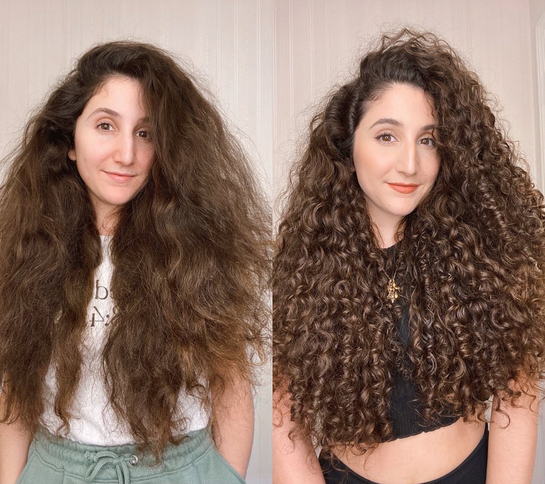 Curly Girl Before and After Using LOC Method with Gel