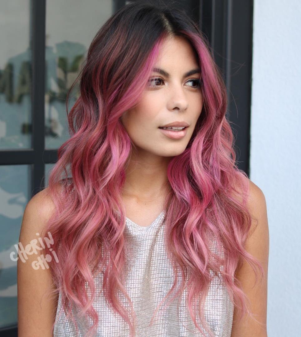 pink balayage for brunettes
