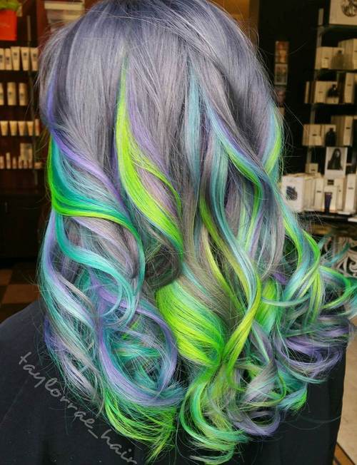 Pastel Purple Hair With Blue And Green Highlights