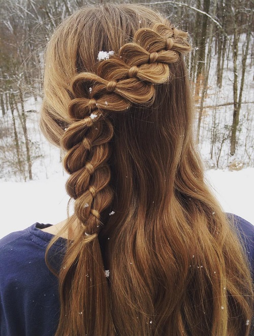 Four-Strand Braid With A Ribbon For Girls