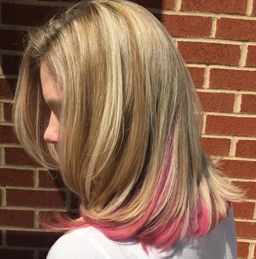 blonde hair with pink peekaboo highlights