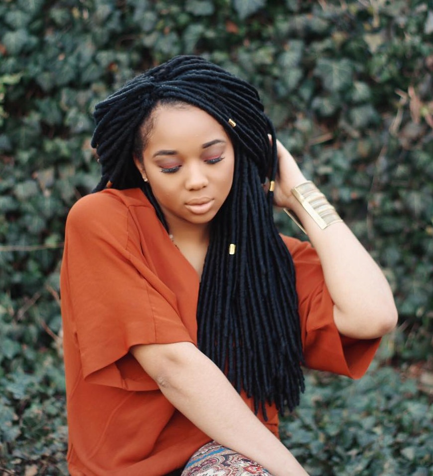 Black Faux Locs With Beads