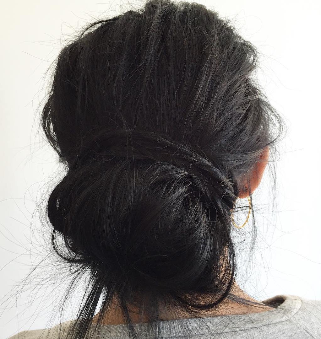 Tousled Low Bun Updo For Long Thick Hair