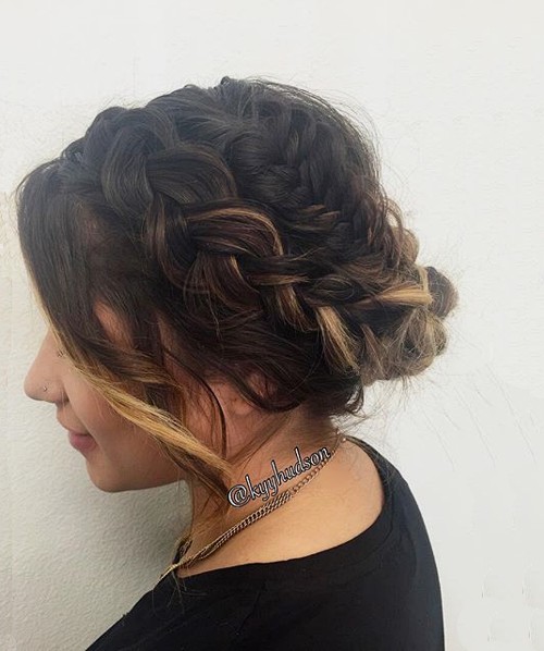 loose updo with two braids