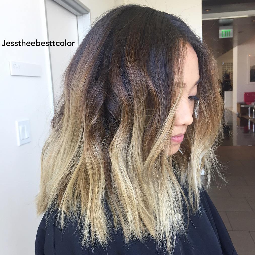 Brown Lob With Blonde Balayage Ombre
