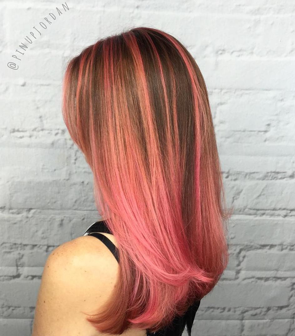 Brown and Pink Balayage Ombre Hair