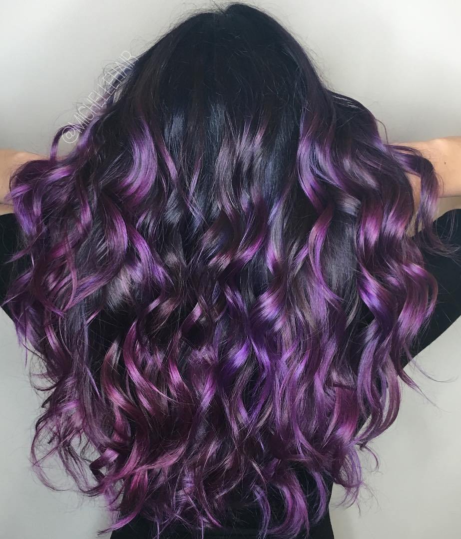 Black Hair With Purple Balayage