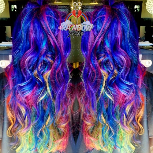 Long Curly Rainbow Hair