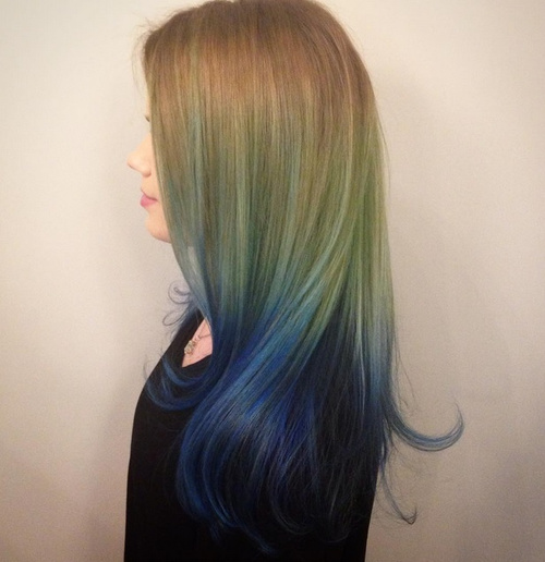 light brown into blue ombre