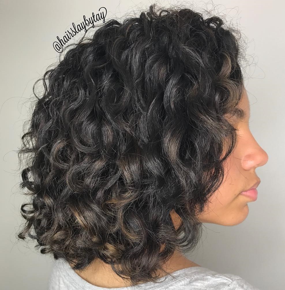 Black Curly Shoulder Length Hairstyle