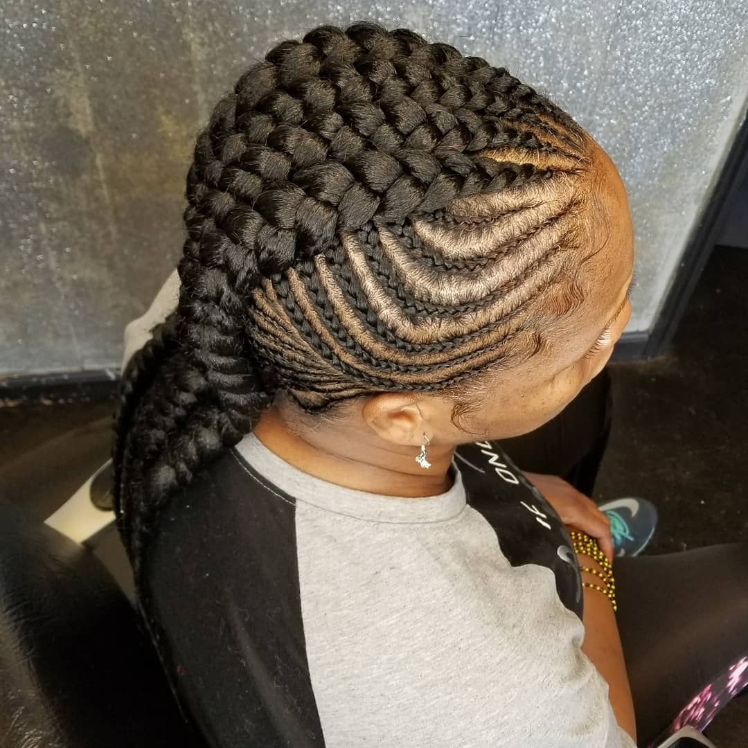 Chunky Mohawk Braids With Side Cornrows