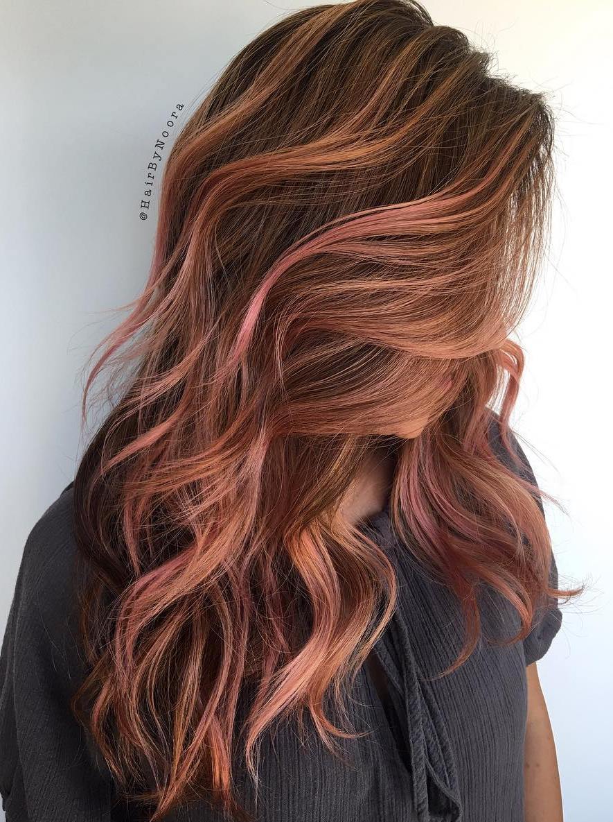 Caramel And Pastel Pink Balayage Hair
