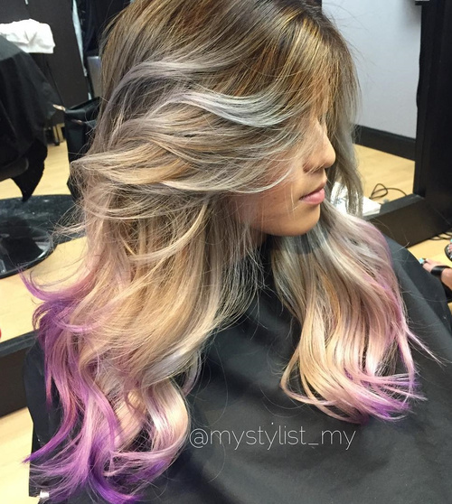 brown blonde hair with lavender dip dye