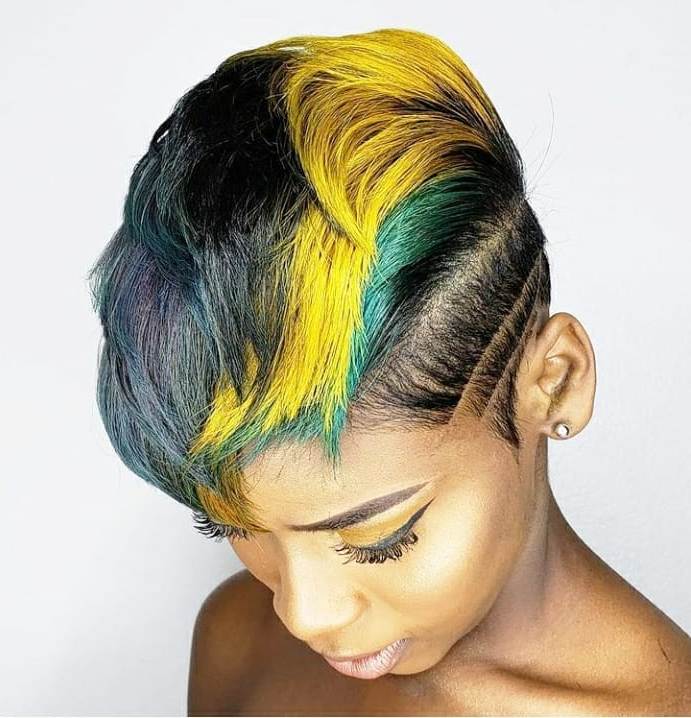 Green and Yellow Hair Color on Brown Skin