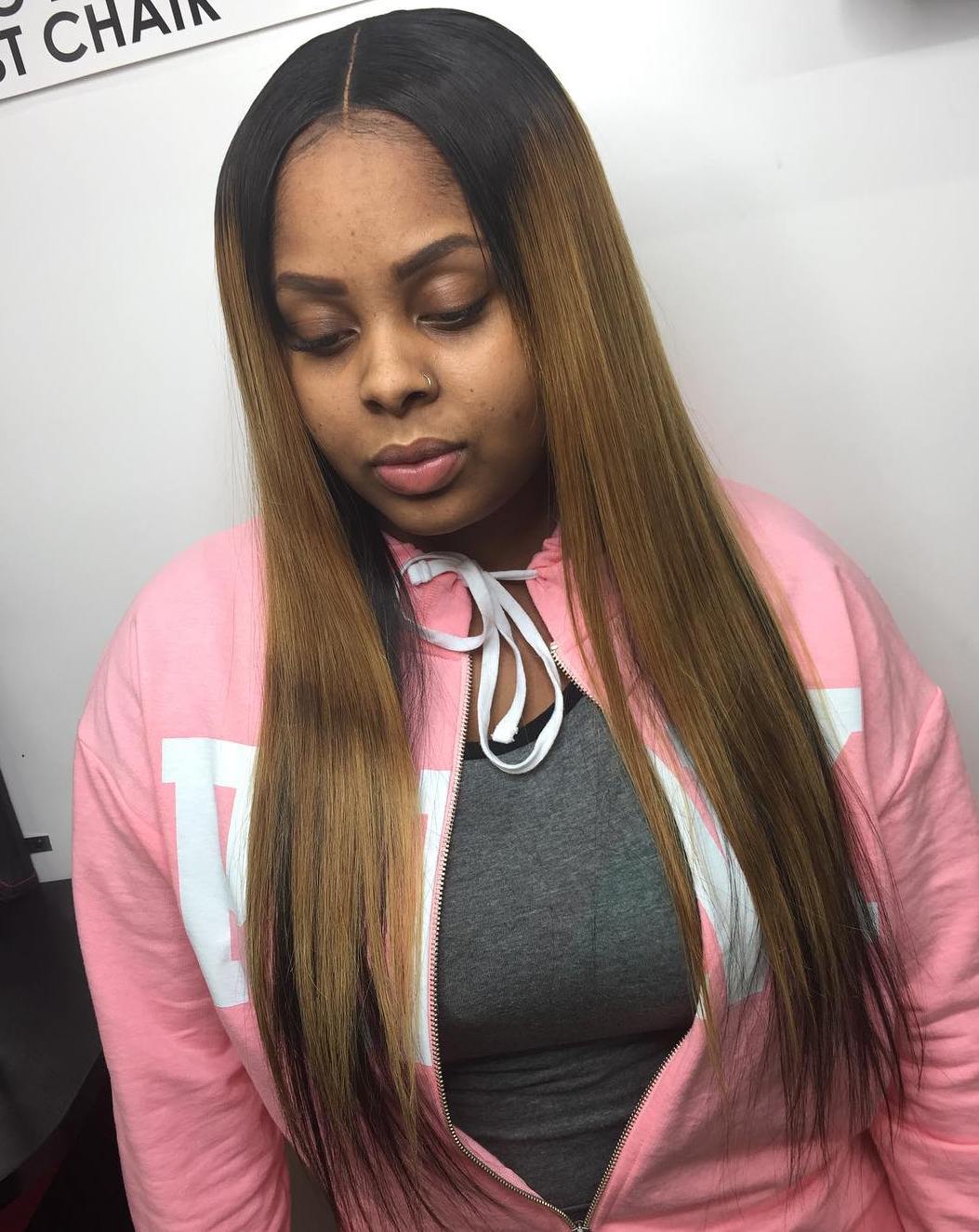 Long Centre-Parted Sew In Hairstyle