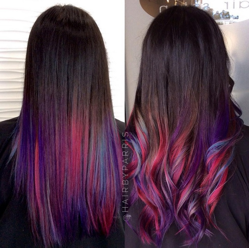 pink blue and purple ombre highlights