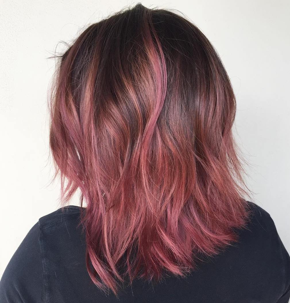 brown to pink ombre bob