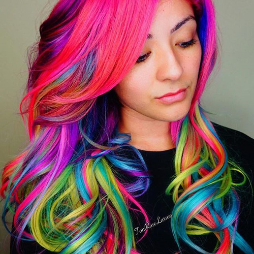 bright multi-colored hair color