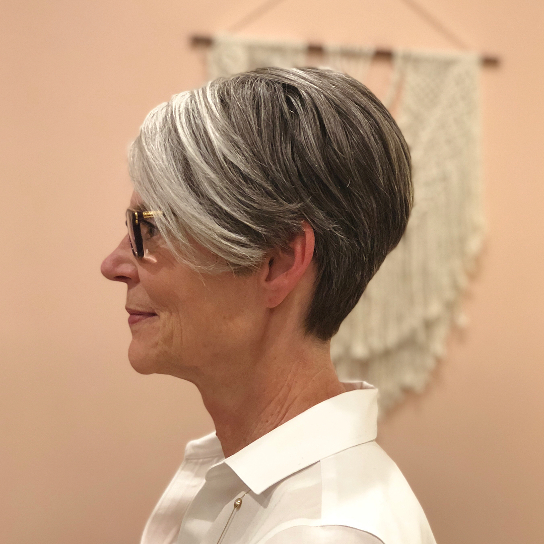 Tapered Gray Pixie With Long Bangs