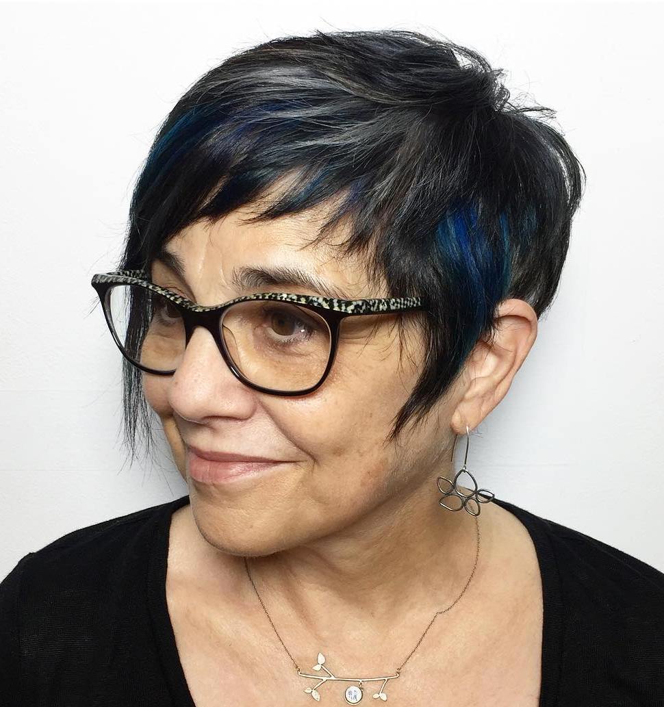 Razored Pixie With Blue Highlights