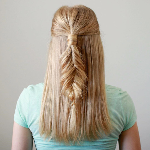 blonde half up fishtail for straight hair