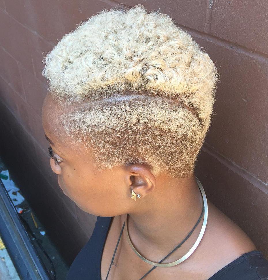 short bleached afro with undercuts