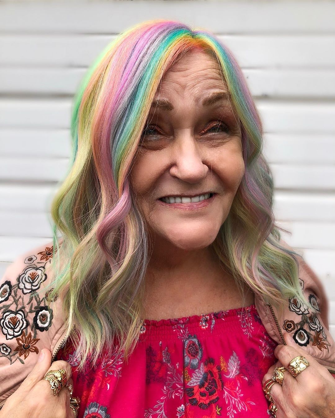 Medium Rainbow Hair For Mature Women