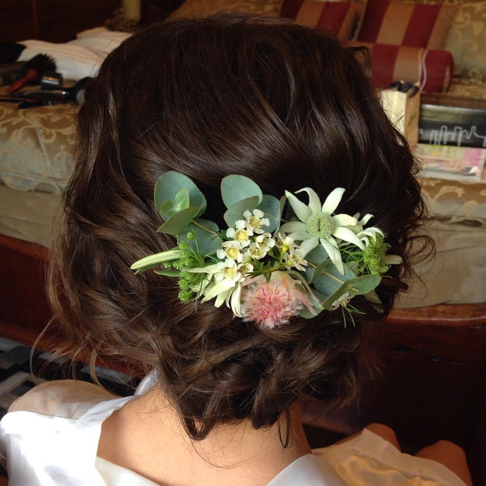 Low Wedding Updo With Exotic Flowers