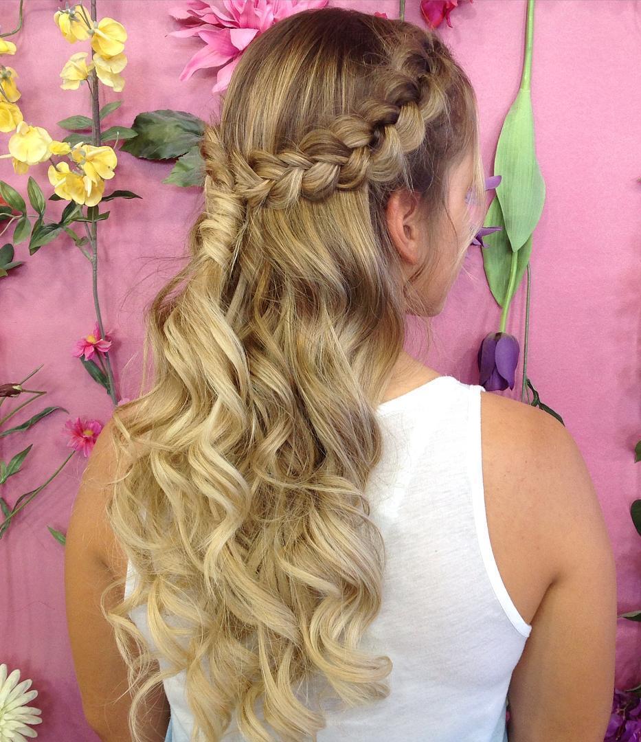 Curly Braided Half Updo For Long Hair