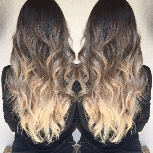 dark brown to light ash brown and blonde ombre