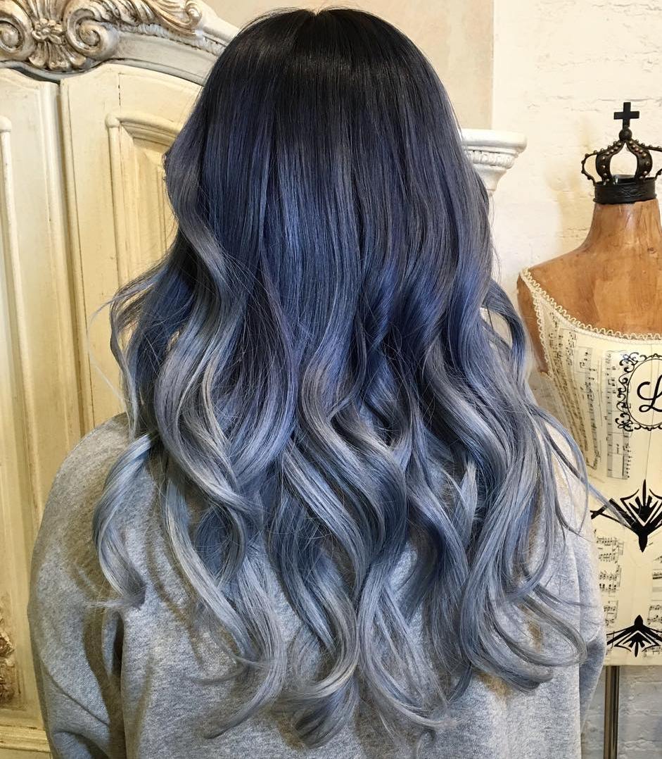 Blue And Gray Ombre For Brunettes