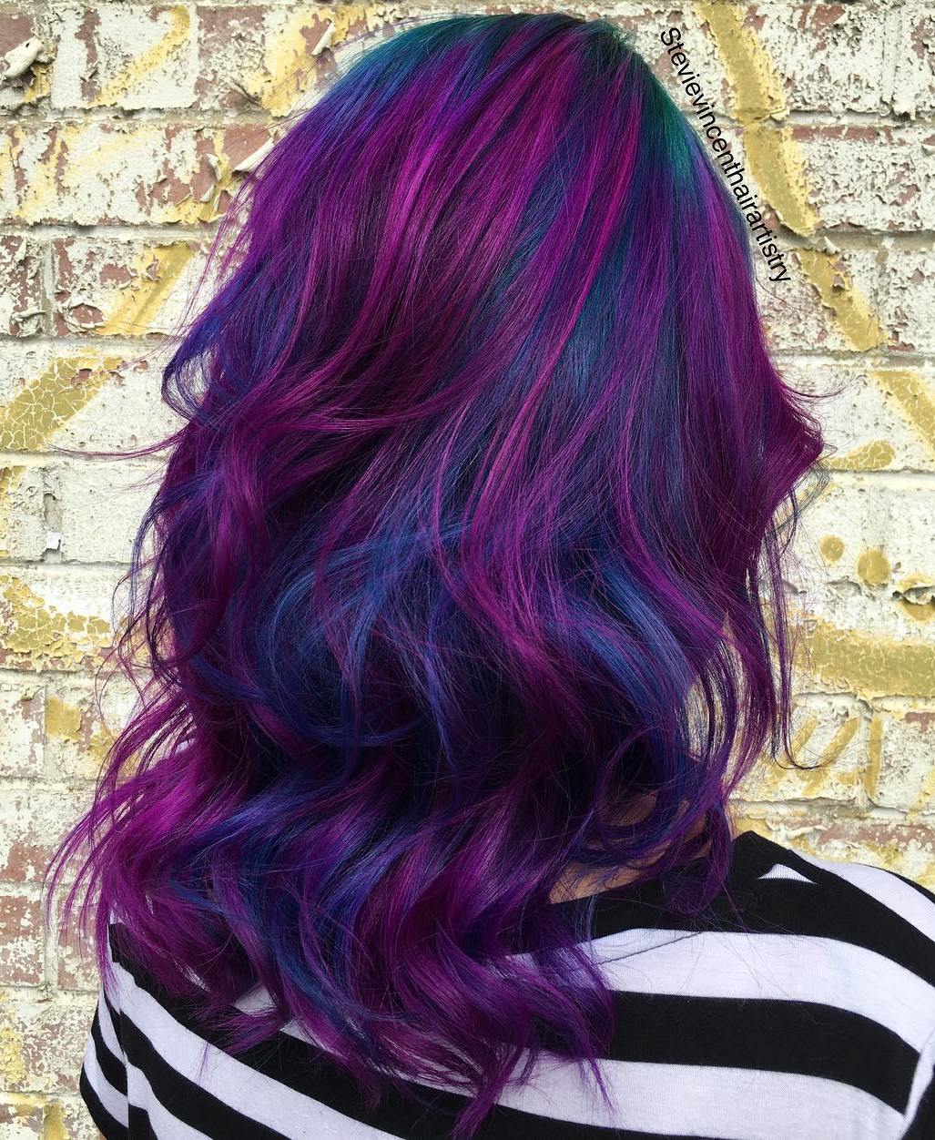 Bright Blue And Purple Balayage Hair