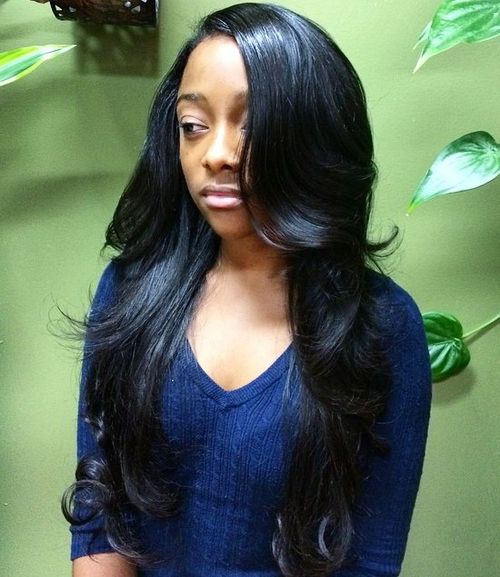long black layered weave hairstyle