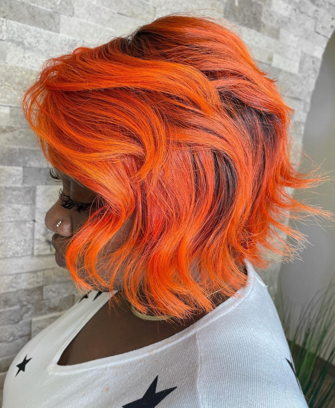 Bright Orange Balayage on Black Hair